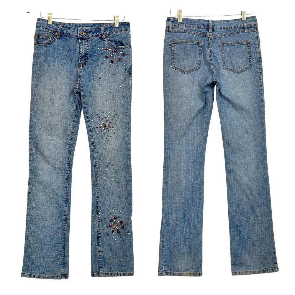 Vintage Y2K Slim Bootcut Jeans 7/8 Studded Embellished McBling Denim